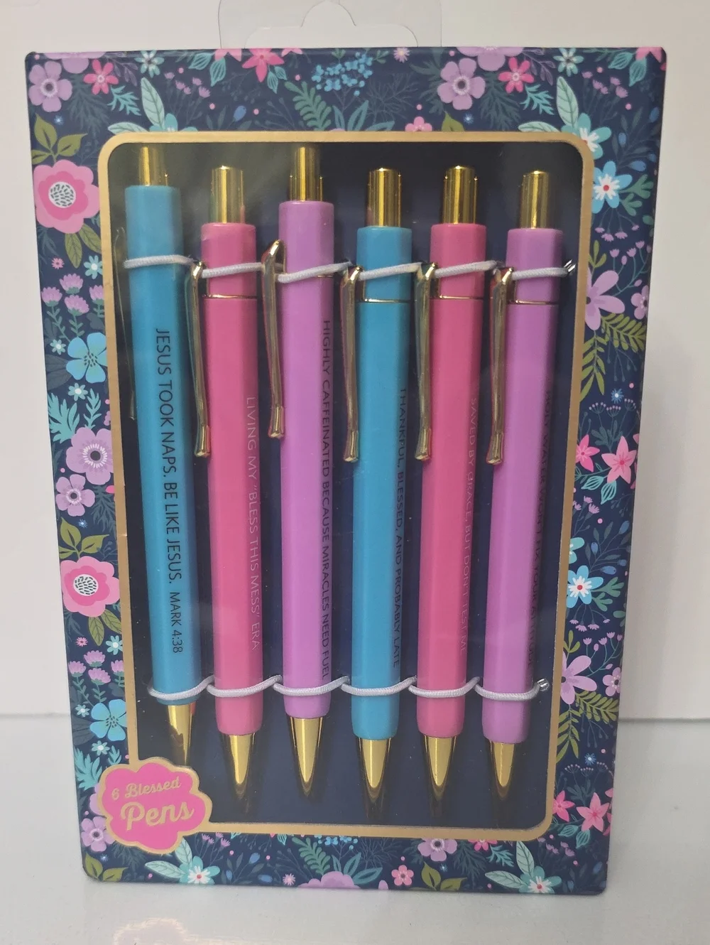 Assorted Blue, Pink & Purple Ballpoint Pen Set - 6 Pack